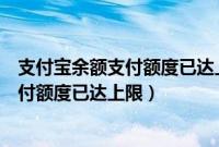 支付宝余额支付额度已达上限什么时候恢复（支付宝余额支付额度已达上限）