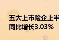 五大上市险企上半年总揽保费1.76万亿元，同比增长3.03%