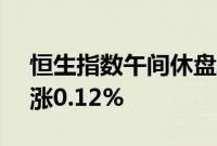 恒生指数午间休盘跌0.22%，恒生科技指数涨0.12%