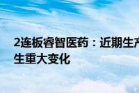 2连板睿智医药：近期生产经营情况及内外部经营环境未发生重大变化