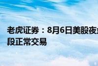 老虎证券：8月6日美股夜盘交易休市，盘前、盘中、盘后时段正常交易