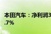 本田汽车：净利润3946.6亿日元，同比增加8.7%