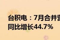 台积电：7月合并营收2569.53亿元新台币，同比增长44.7%