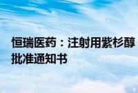 恒瑞医药：注射用紫杉醇（白蛋白结合型）获药品补充申请批准通知书