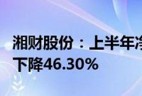 湘财股份：上半年净利润7332.95万元，同比下降46.30%