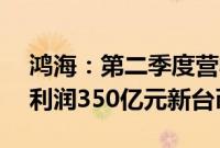 鸿海：第二季度营收2.87万亿元新台币，净利润350亿元新台币