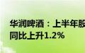 华润啤酒：上半年股东应占溢利47.05亿元，同比上升1.2%