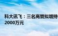 科大讯飞：三名高管拟增持公司股份，合计增持金额不低于2000万元