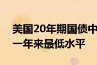 美国20年期国债中标收益率接近预期，创下一年来最低水平