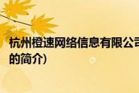 杭州橙速网络信息有限公司(关于杭州橙速网络信息有限公司的简介)