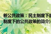 新公共政策：民主制度下的公共政策(关于新公共政策：民主制度下的公共政策的简介)